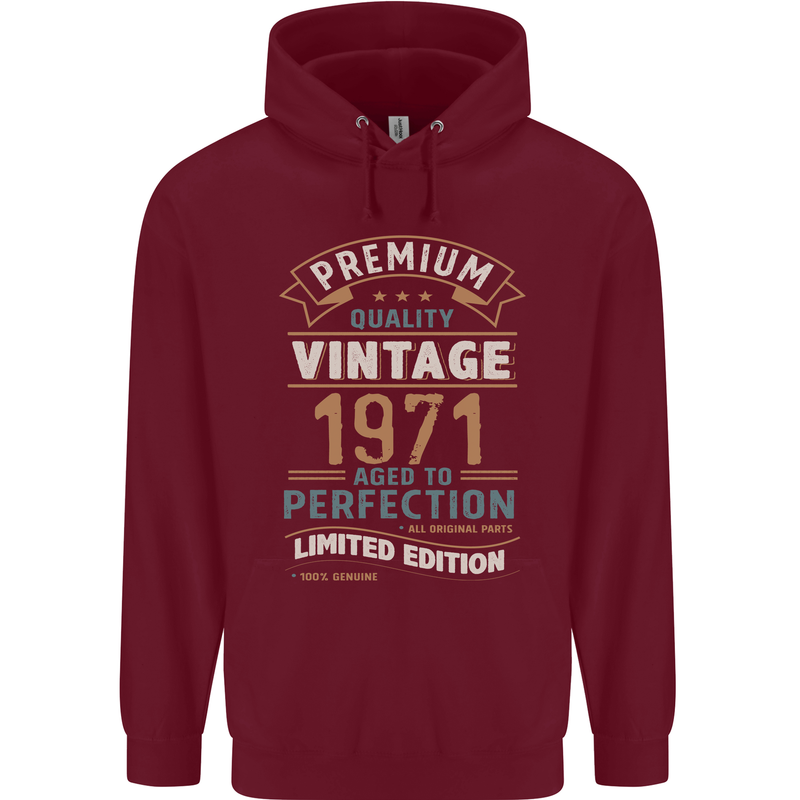 Premium Vintage 52nd Birthday 1971 Mens 80% Cotton Hoodie Maroon