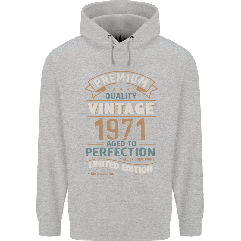 Premium Vintage 52nd Birthday 1971 Mens 80% Cotton Hoodie Sports Grey