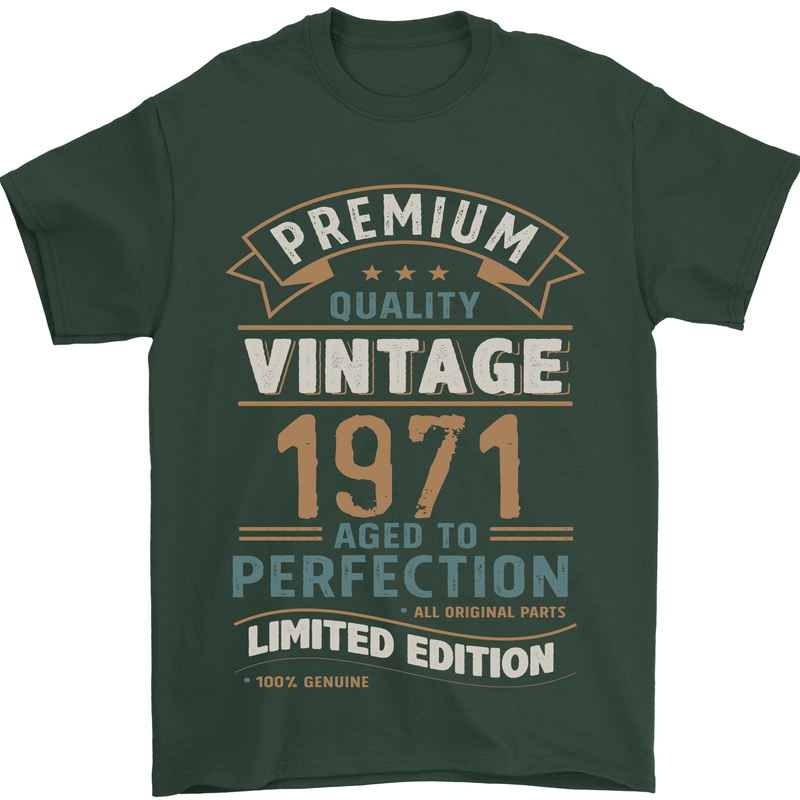 Premium Vintage 52nd Birthday 1971 Mens T-Shirt 100% Cotton Forest Green