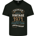 Premium Vintage 52nd Birthday 1971 Mens V-Neck Cotton T-Shirt Black