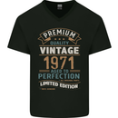 Premium Vintage 52nd Birthday 1971 Mens V-Neck Cotton T-Shirt Black