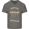 Premium Vintage 52nd Birthday 1971 Mens V-Neck Cotton T-Shirt Charcoal