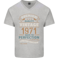 Premium Vintage 52nd Birthday 1971 Mens V-Neck Cotton T-Shirt Sports Grey