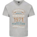 Premium Vintage 52nd Birthday 1971 Mens V-Neck Cotton T-Shirt Sports Grey