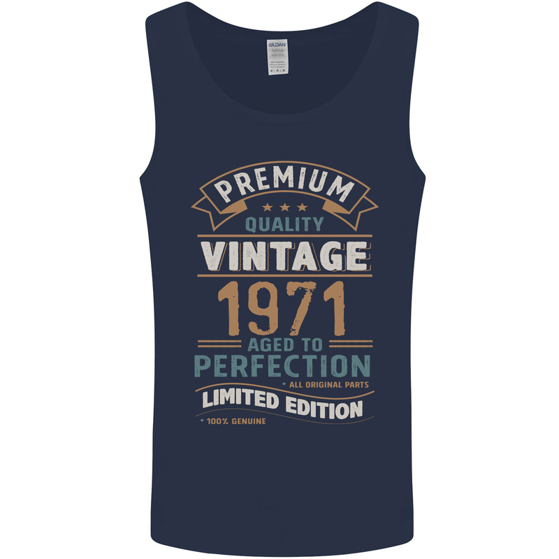 Premium Vintage 52nd Birthday 1971 Mens Vest Tank Top Navy Blue
