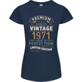 Premium Vintage 52nd Birthday 1971 Womens Petite Cut T-Shirt Navy Blue