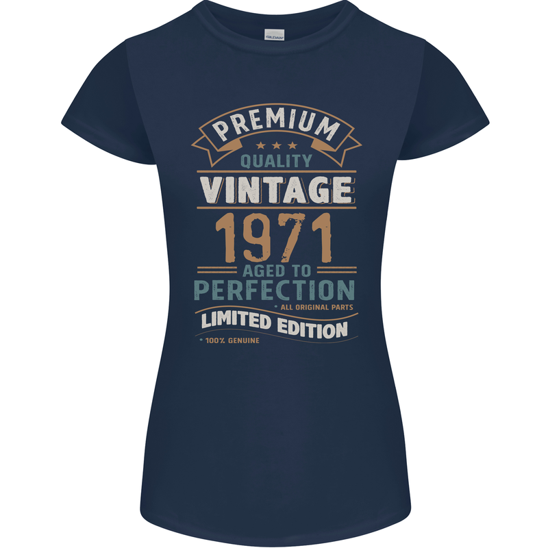 Premium Vintage 52nd Birthday 1971 Womens Petite Cut T-Shirt Navy Blue