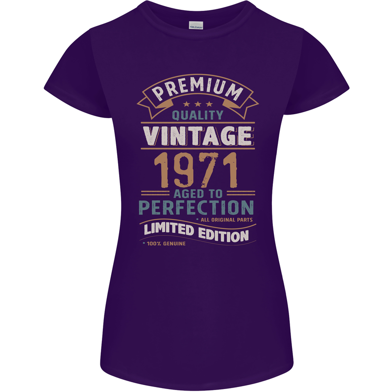 Premium Vintage 52nd Birthday 1971 Womens Petite Cut T-Shirt Purple