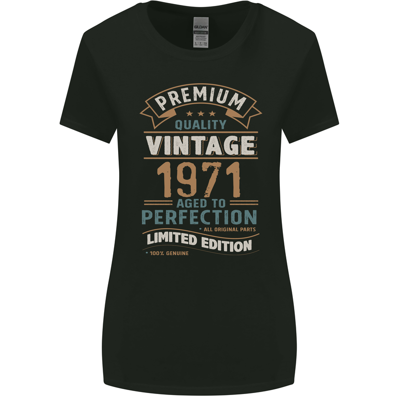 Premium Vintage 52nd Birthday 1971 Womens Wider Cut T-Shirt Black