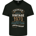 Premium Vintage 53rd Birthday 1970 Mens V-Neck Cotton T-Shirt Black