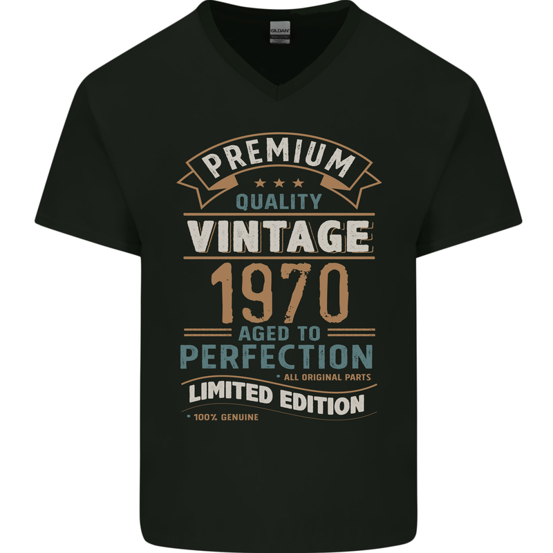 Premium Vintage 53rd Birthday 1970 Mens V-Neck Cotton T-Shirt Black