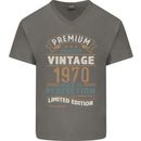 Premium Vintage 53rd Birthday 1970 Mens V-Neck Cotton T-Shirt Charcoal