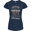 Premium Vintage 53rd Birthday 1970 Womens Petite Cut T-Shirt Navy Blue