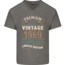 Premium Vintage 54th Birthday 1969 Mens V-Neck Cotton T-Shirt Charcoal