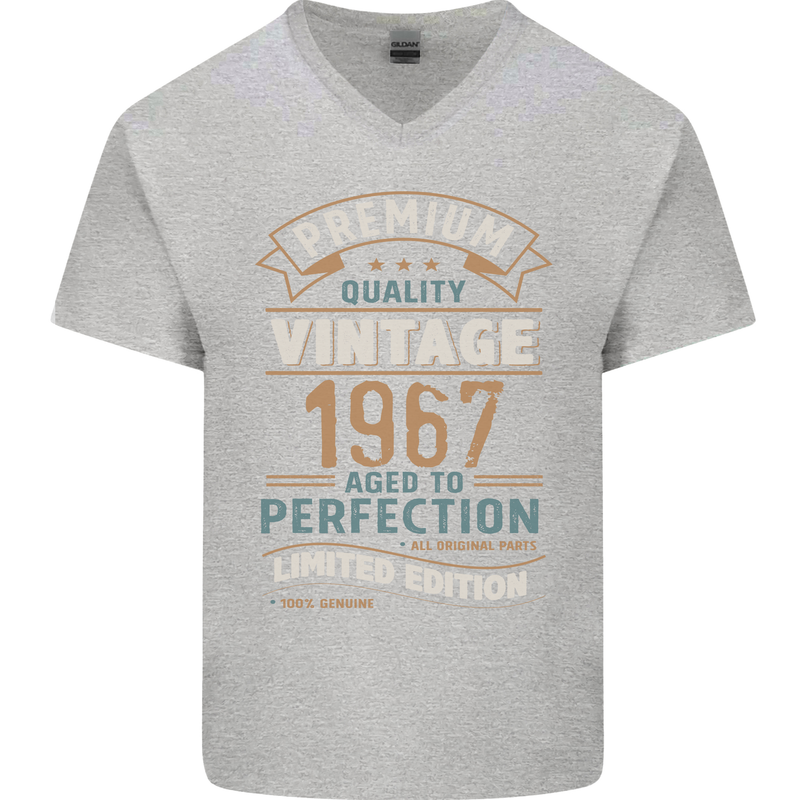 Premium Vintage 56th Birthday 1967 Mens V-Neck Cotton T-Shirt Sports Grey