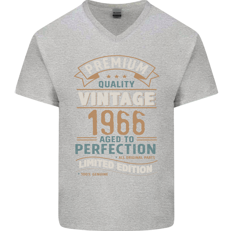Premium Vintage 57th Birthday 1966 Mens V-Neck Cotton T-Shirt Sports Grey