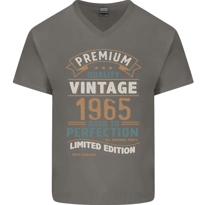 Premium Vintage 58th Birthday 1965 Mens V-Neck Cotton T-Shirt Charcoal