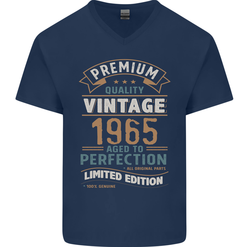 Premium Vintage 58th Birthday 1965 Mens V-Neck Cotton T-Shirt Navy Blue