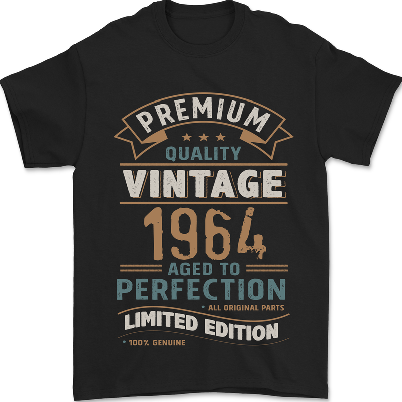 Premium Vintage 59th Birthday 1964 Mens T-Shirt 100% Cotton Black