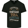 Premium Vintage 59th Birthday 1964 Mens V-Neck Cotton T-Shirt Black