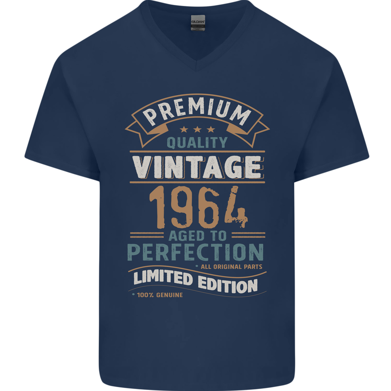 Premium Vintage 59th Birthday 1964 Mens V-Neck Cotton T-Shirt Navy Blue