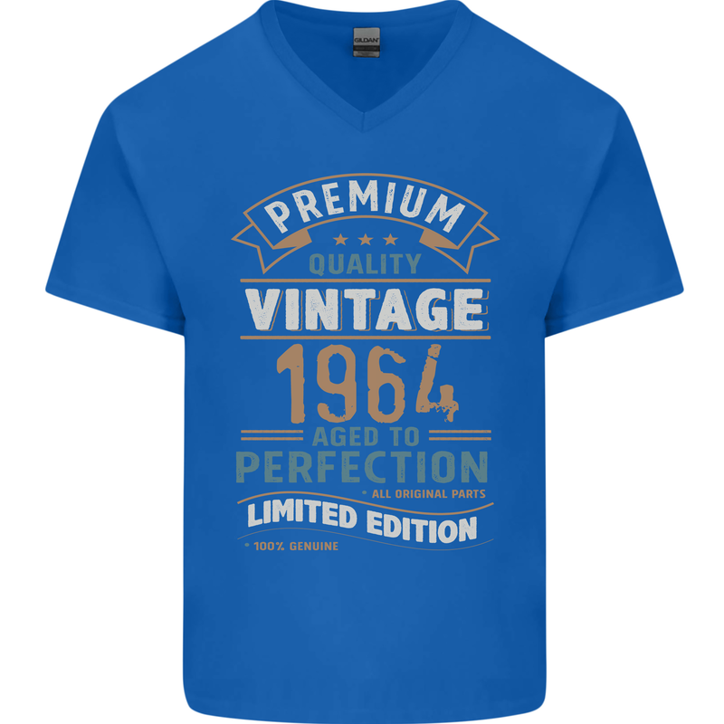 Premium Vintage 59th Birthday 1964 Mens V-Neck Cotton T-Shirt Royal Blue