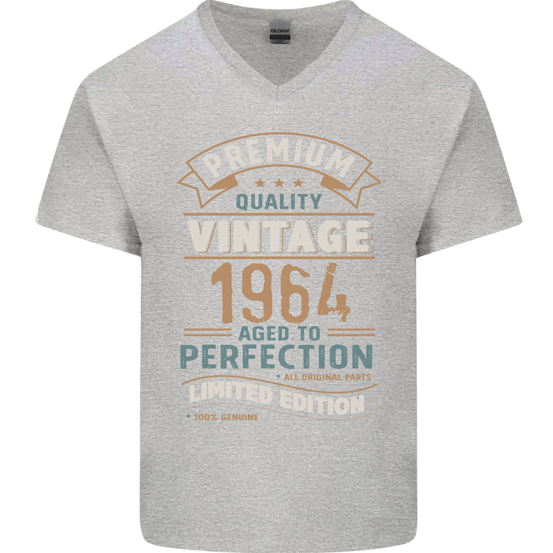 Premium Vintage 59th Birthday 1964 Mens V-Neck Cotton T-Shirt Sports Grey
