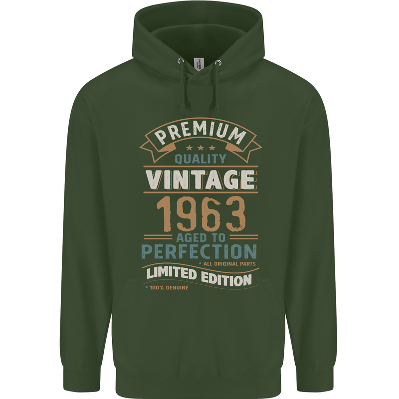 Premium Vintage 60th Birthday 1963 Mens 80% Cotton Hoodie Forest Green