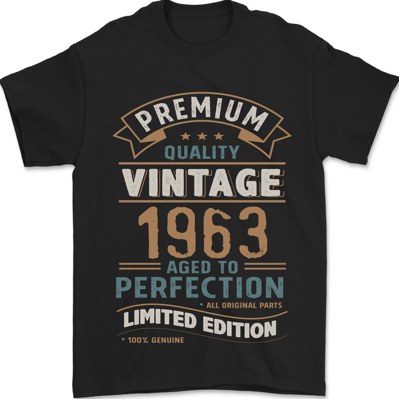 Premium Vintage 60th Birthday 1963 Mens T-Shirt 100% Cotton Black