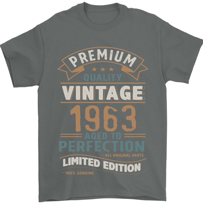 Premium Vintage 60th Birthday 1963 Mens T-Shirt 100% Cotton Charcoal