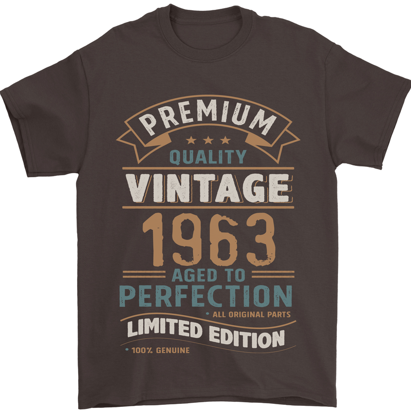 Premium Vintage 60th Birthday 1963 Mens T-Shirt 100% Cotton Dark Chocolate
