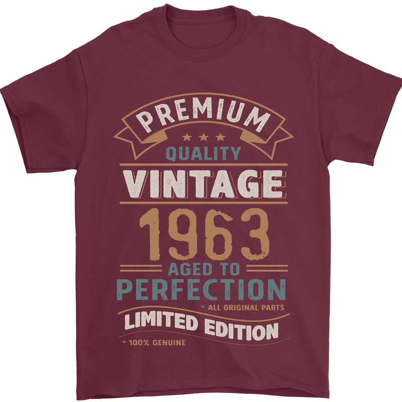 Premium Vintage 60th Birthday 1963 Mens T-Shirt 100% Cotton Maroon