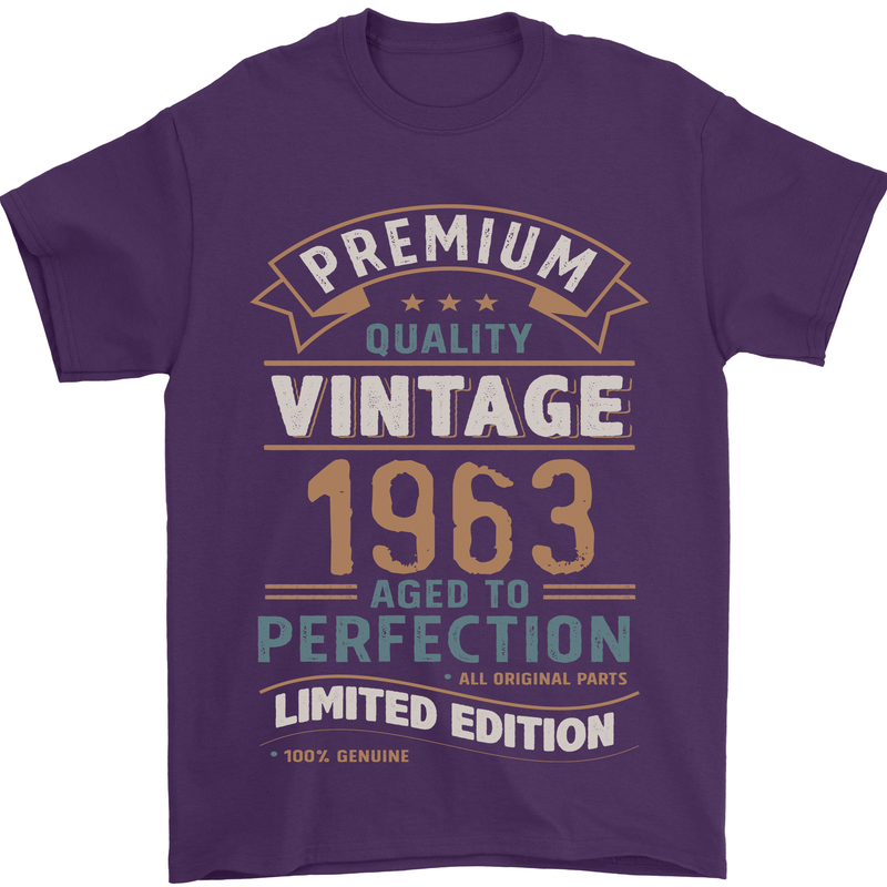 Premium Vintage 60th Birthday 1963 Mens T-Shirt 100% Cotton Purple