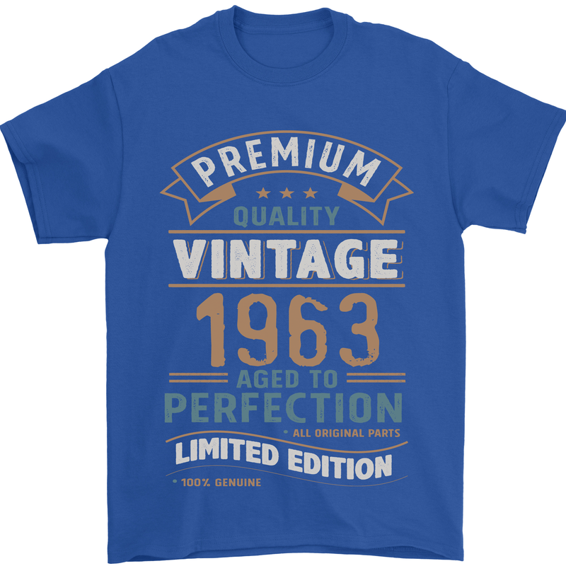 Premium Vintage 60th Birthday 1963 Mens T-Shirt 100% Cotton Royal Blue