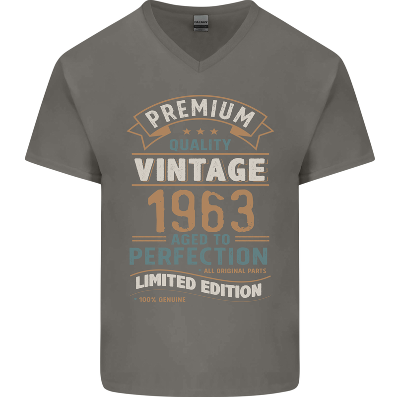 Premium Vintage 60th Birthday 1963 Mens V-Neck Cotton T-Shirt Charcoal