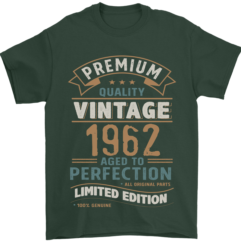 Premium Vintage 61st Birthday 1962 Mens T-Shirt 100% Cotton Forest Green