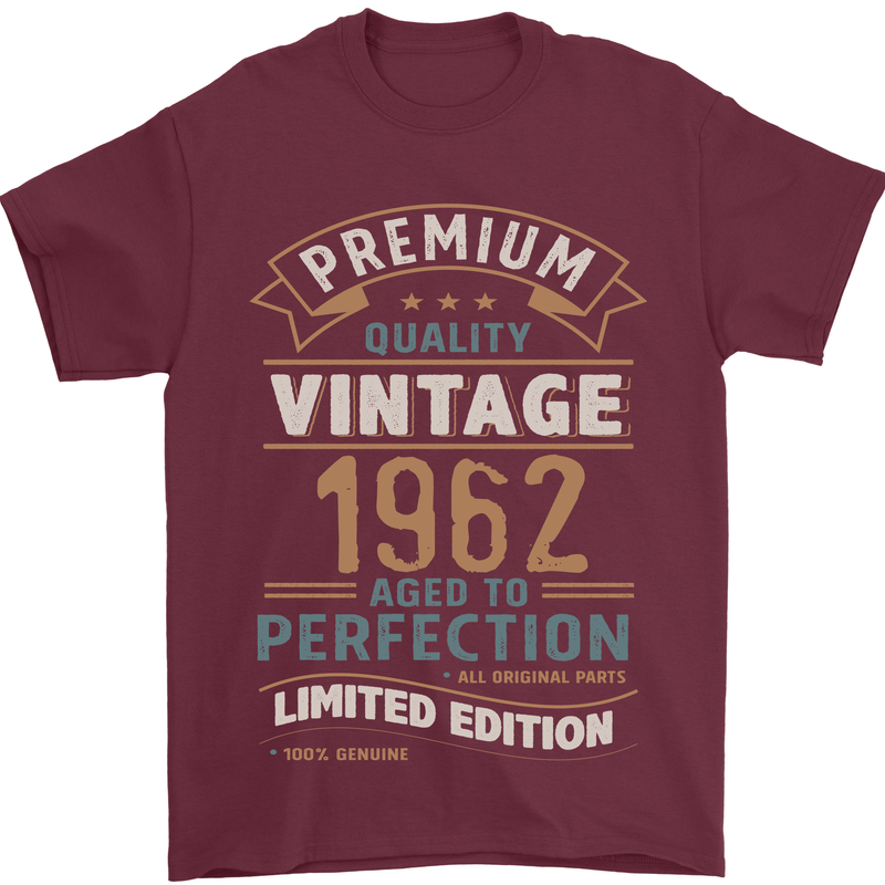 Premium Vintage 61st Birthday 1962 Mens T-Shirt 100% Cotton Maroon