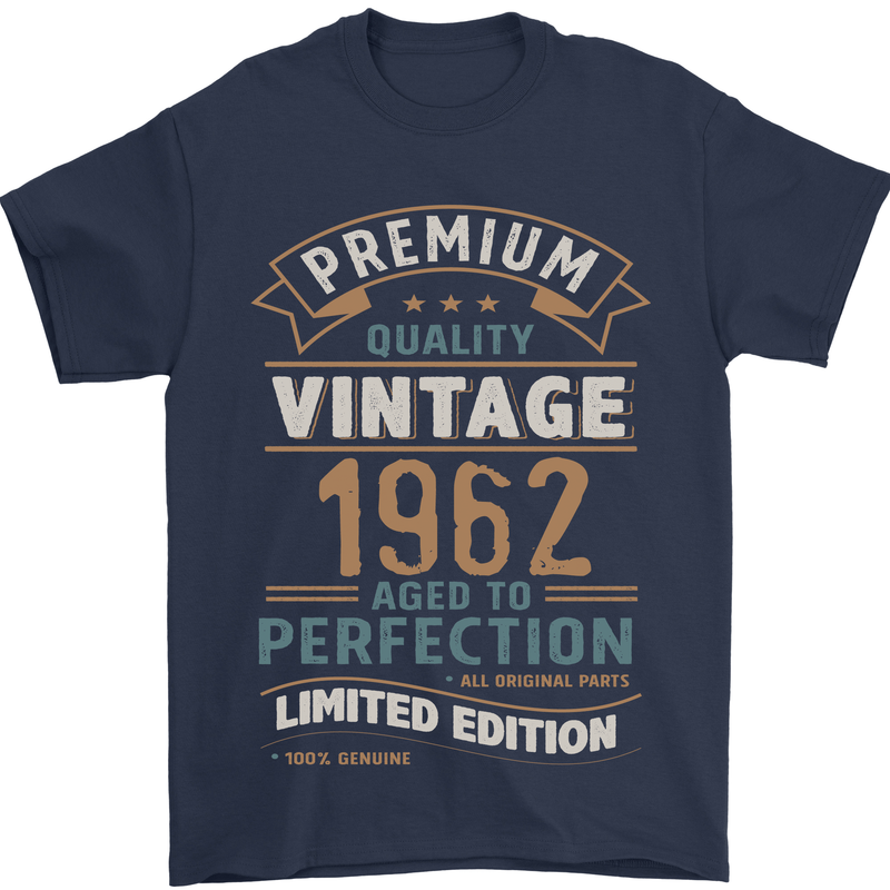 Premium Vintage 61st Birthday 1962 Mens T-Shirt 100% Cotton Navy Blue