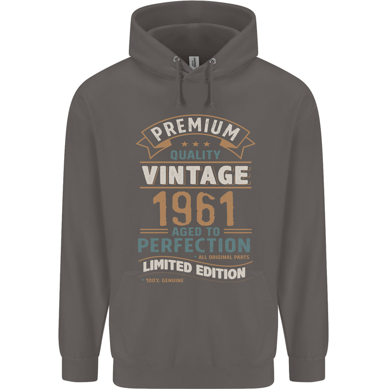 Premium Vintage 62nd Birthday 1961 Mens 80% Cotton Hoodie Charcoal