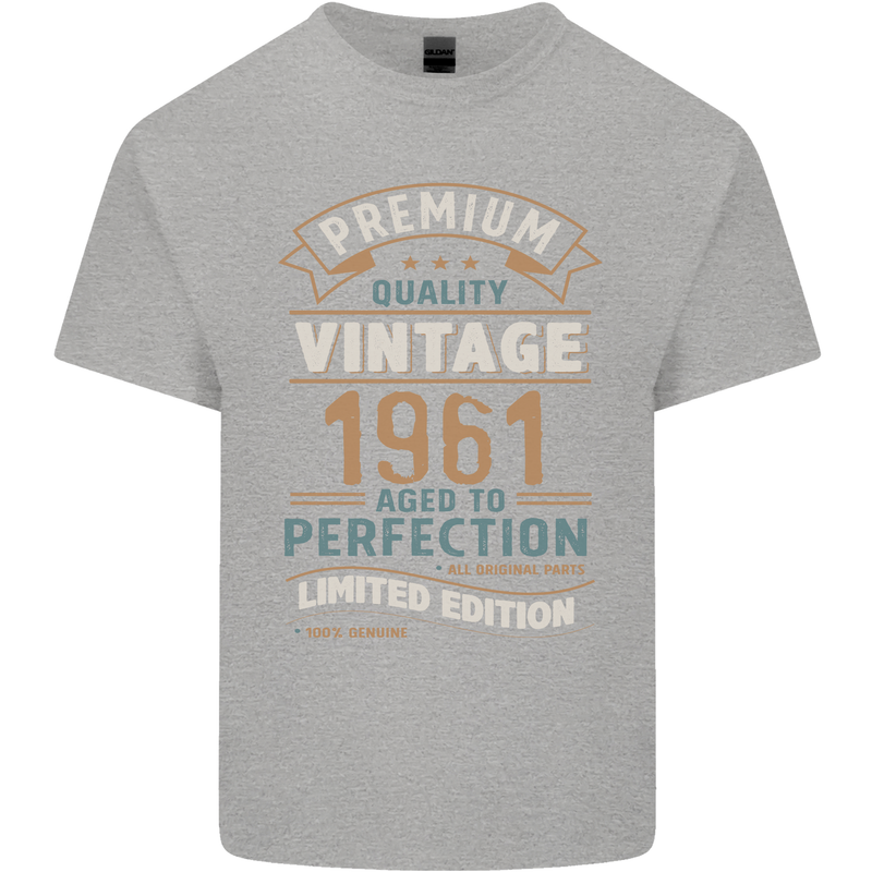 Premium Vintage 62nd Birthday 1961 Mens Cotton T-Shirt Tee Top Sports Grey
