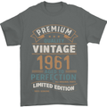 Premium Vintage 62nd Birthday 1961 Mens T-Shirt 100% Cotton Charcoal