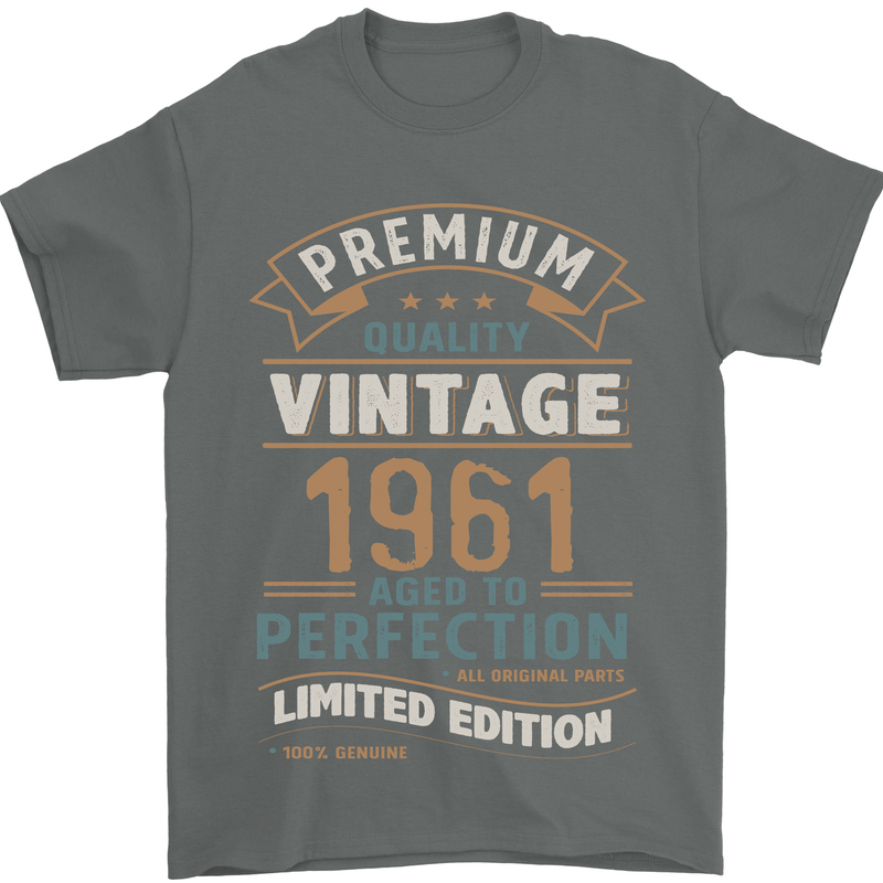 Premium Vintage 62nd Birthday 1961 Mens T-Shirt 100% Cotton Charcoal