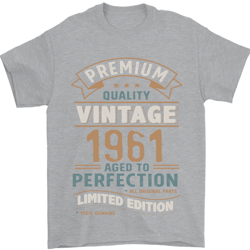 Premium Vintage 62nd Birthday 1961 Mens T-Shirt 100% Cotton Sports Grey