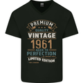 Premium Vintage 62nd Birthday 1961 Mens V-Neck Cotton T-Shirt Black