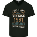 Premium Vintage 62nd Birthday 1961 Mens V-Neck Cotton T-Shirt Black