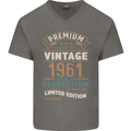 Premium Vintage 62nd Birthday 1961 Mens V-Neck Cotton T-Shirt Charcoal
