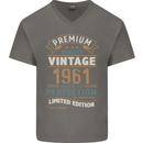 Premium Vintage 62nd Birthday 1961 Mens V-Neck Cotton T-Shirt Charcoal