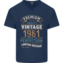 Premium Vintage 62nd Birthday 1961 Mens V-Neck Cotton T-Shirt Navy Blue