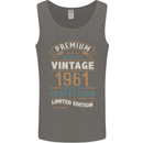 Premium Vintage 62nd Birthday 1961 Mens Vest Tank Top Charcoal