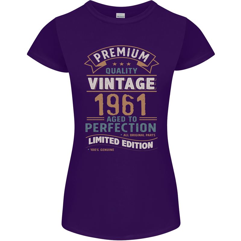 Premium Vintage 62nd Birthday 1961 Womens Petite Cut T-Shirt Purple